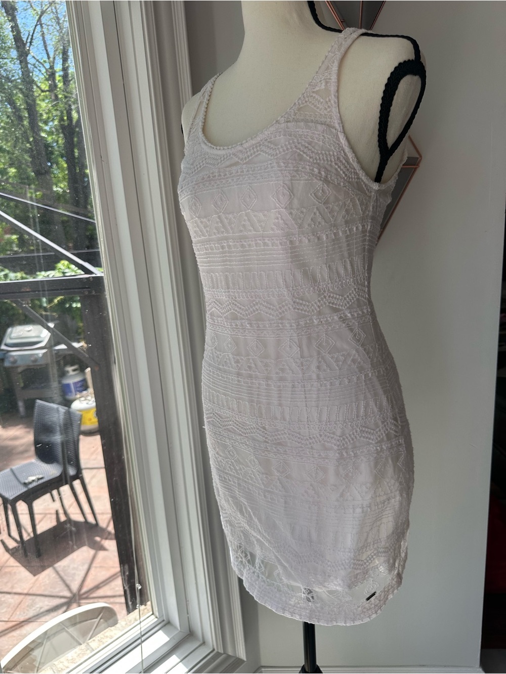 HOLLISTER White Stretch Lace Tank Dress Boho Cottagecore Bachelorette Sz 5 Small